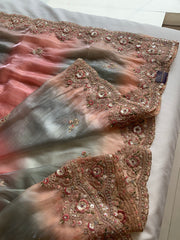 Shaded Organza Saree with Dori, Aari & Stone Work 5923 06