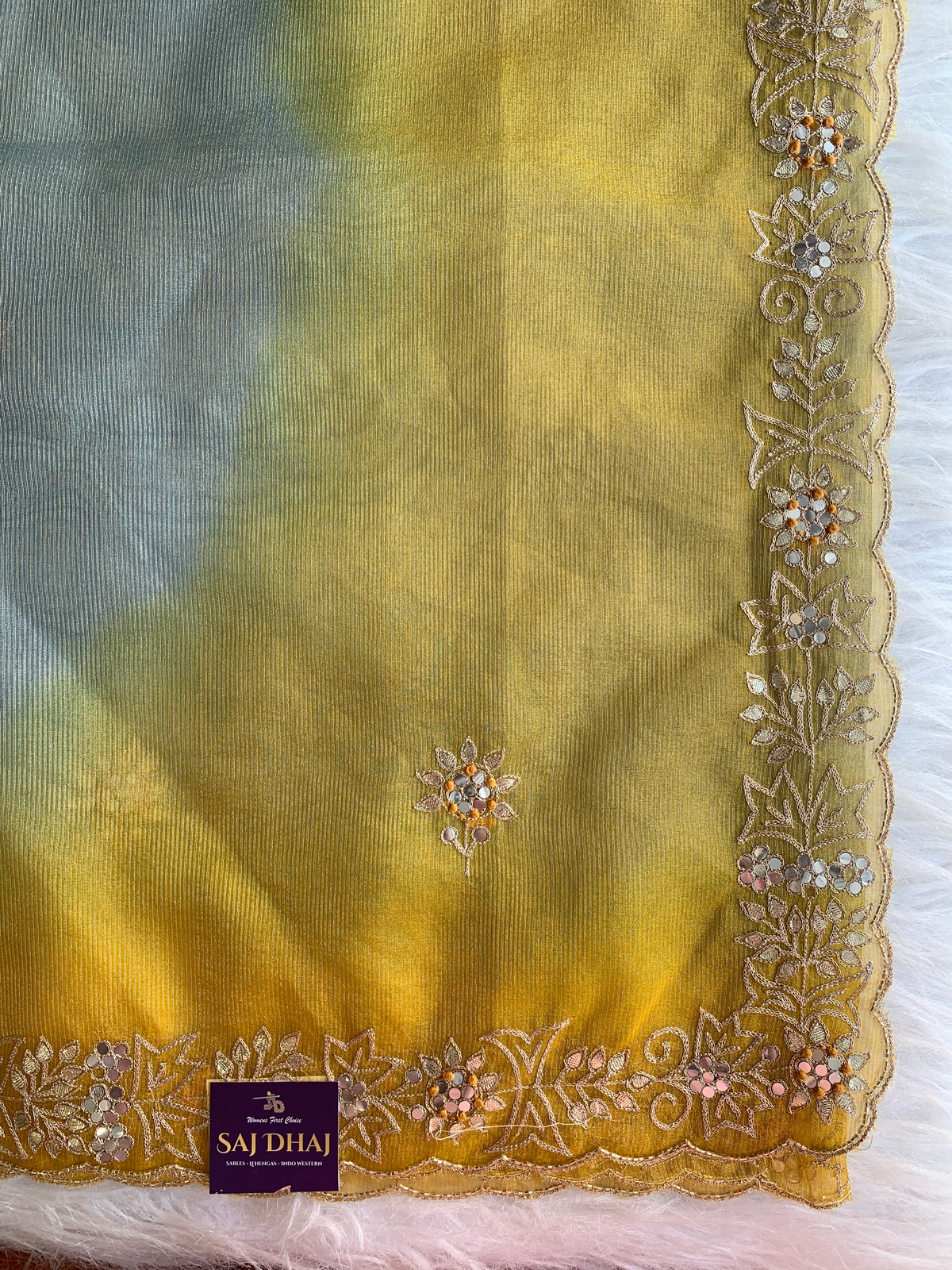 Blue & Yellow Shaded Organza Saree 5891 07