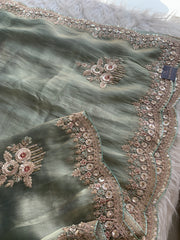 Organza Saree with Dori, Sequin, Pearl & Thread 5918 01