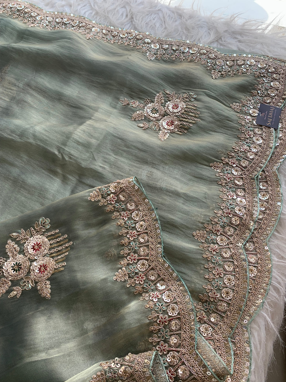 Organza Saree with Dori, Sequin, Pearl & Thread 5918 01