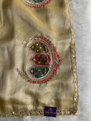Gold Tissue Saree with Zardosi, Mirror, Appliqué & Cutdana Work 5927 01