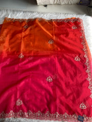 Red, Orange & Pink Shaded Organza Saree with Aari & Zardosi Work 5902 12
