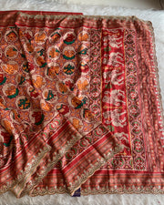 Red Patola Silk Saree with Animal Motifs & Mirror Work 5932 01