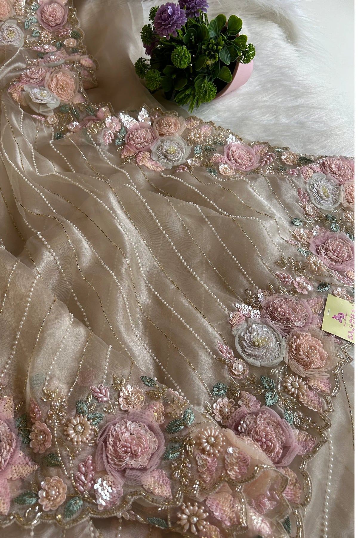 Dreamy Organza Saree with Handcrafted 3D Embellishments