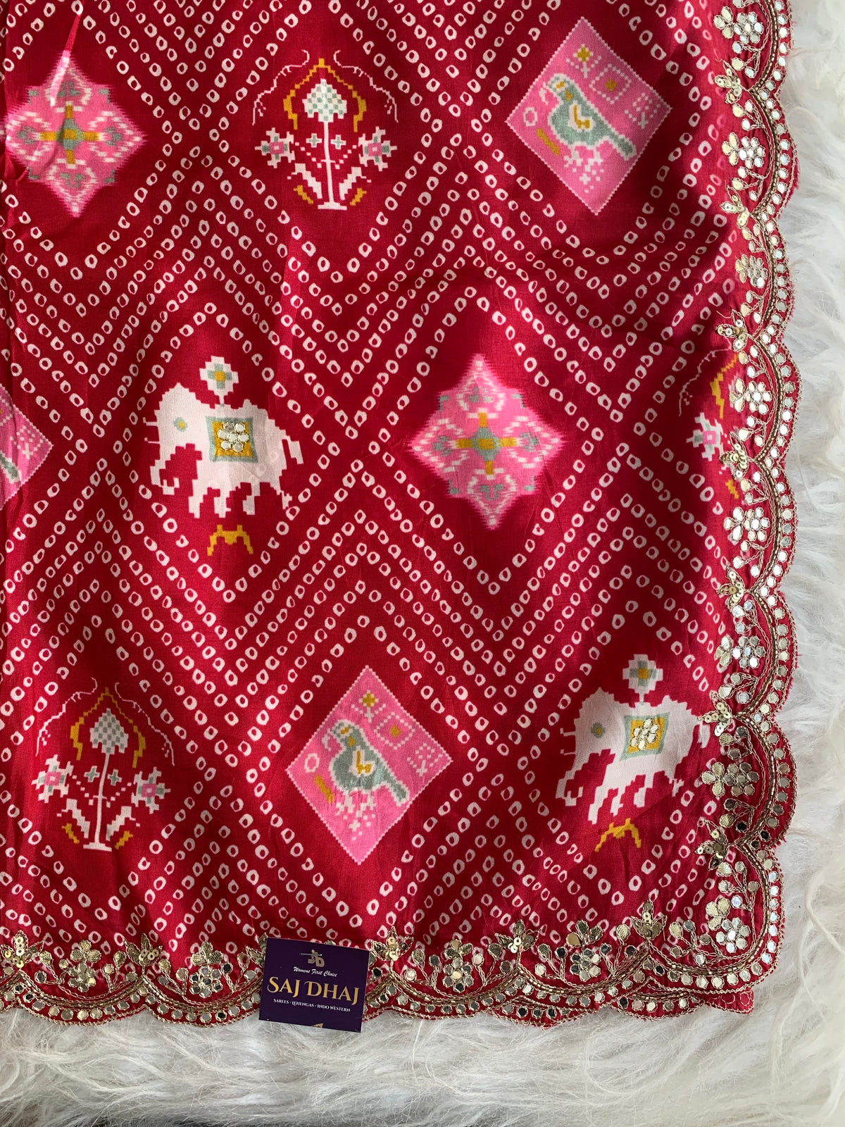 Red Patola Modal Silk Saree with Elephant Motifs 5891 04