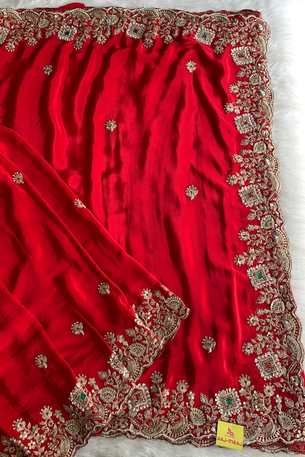 Red Crepe Silk Saree 5666 14