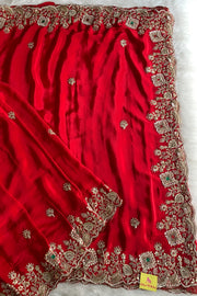 Red Crepe Silk Saree 5666 14
