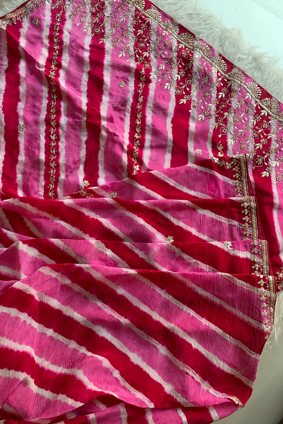 Pink Pallu Jaal Leheriya Saree 5837 02