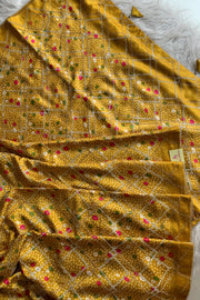 Yellow Printed Bandhej Modal Silk Saree with Lampi Gota 5274 03