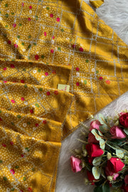 Yellow Printed Bandhej Modal Silk Saree with Lampi Gota 5274 03