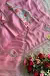 Baby Pink Crochet Designed Habutai Silk Saree 5367 01