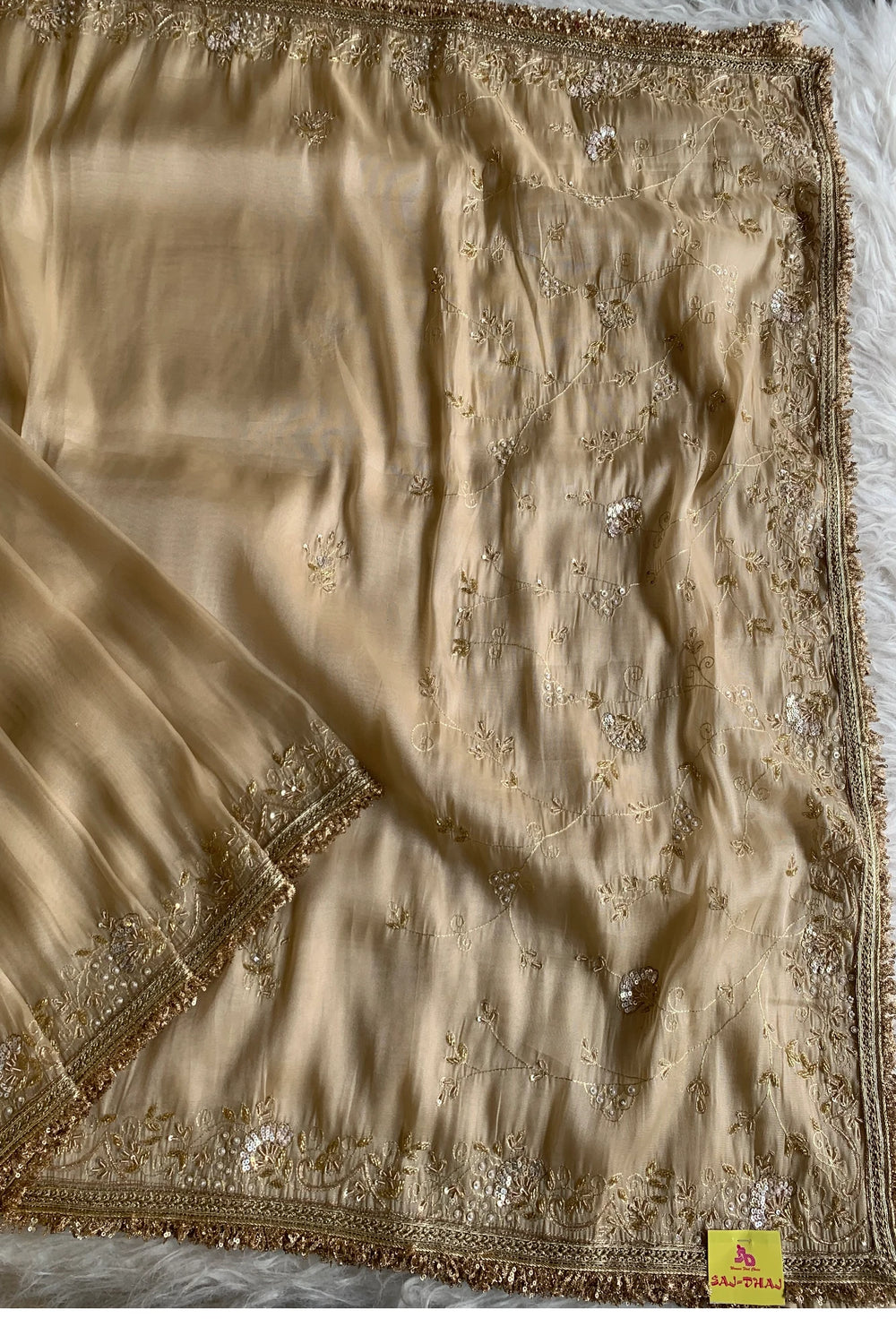 Beige Tissue Organza Saree 5765 07