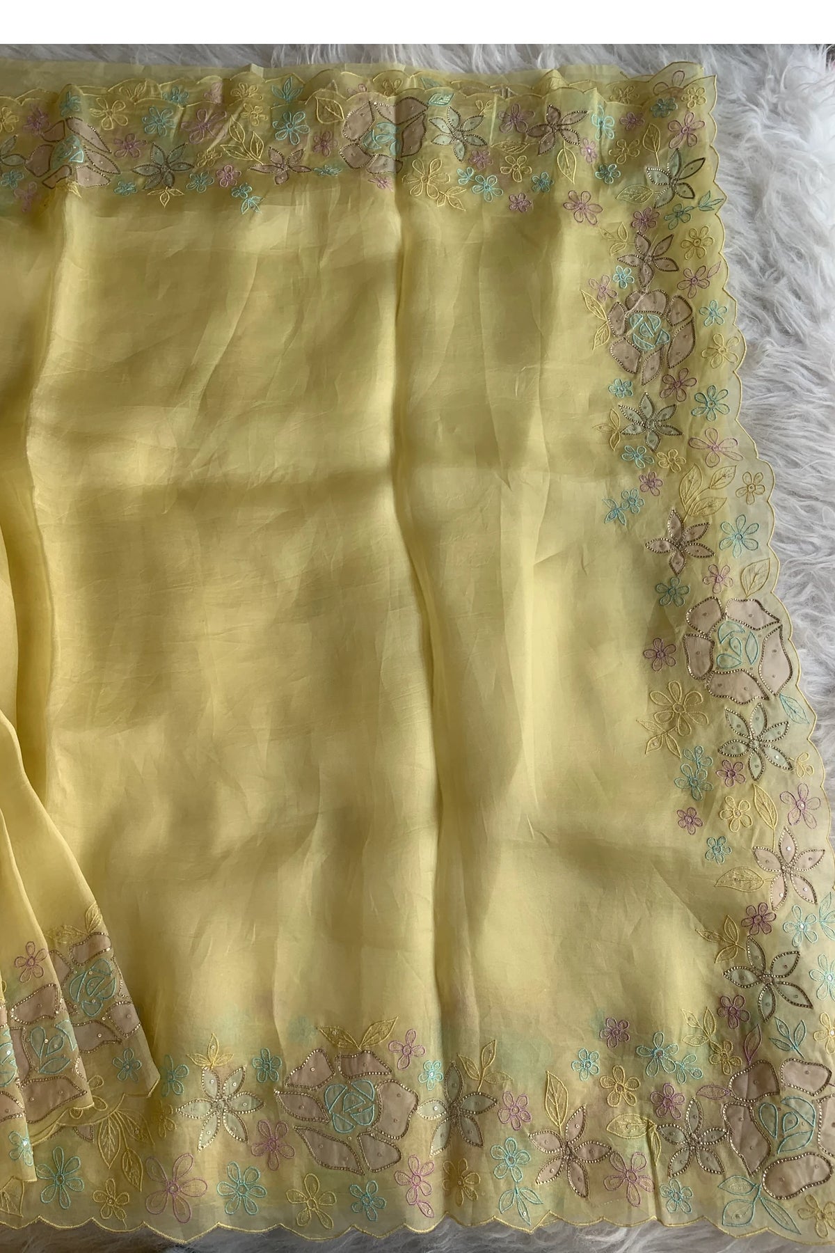 Lemon Yellow Kora Silk Saree 5781 09