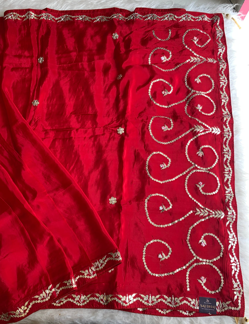 Red Habutai Silk Saree with Gota Patti & Sequin 5871 07