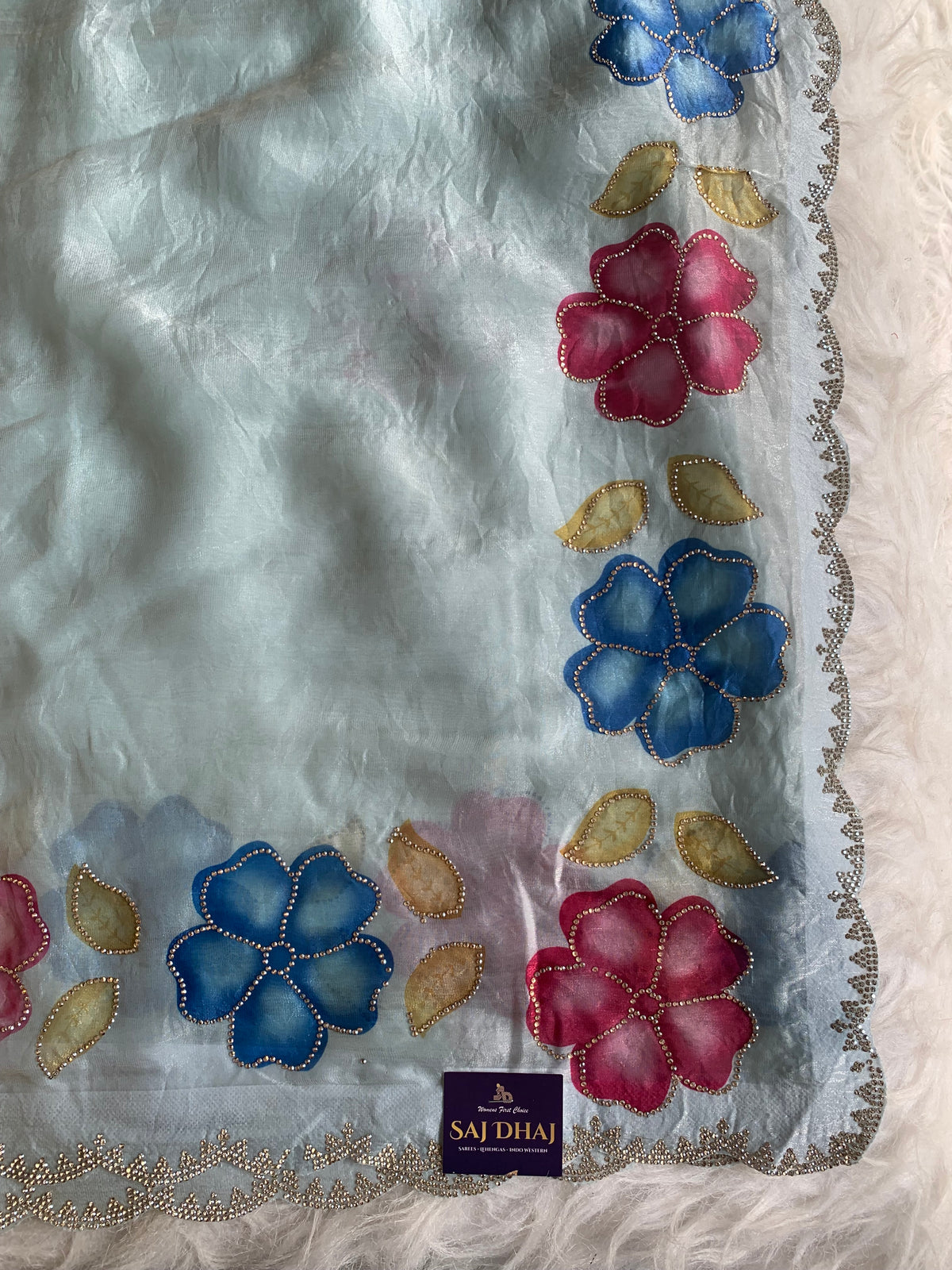 Chinon Silk Saree with Floral Stone Work 5915 13