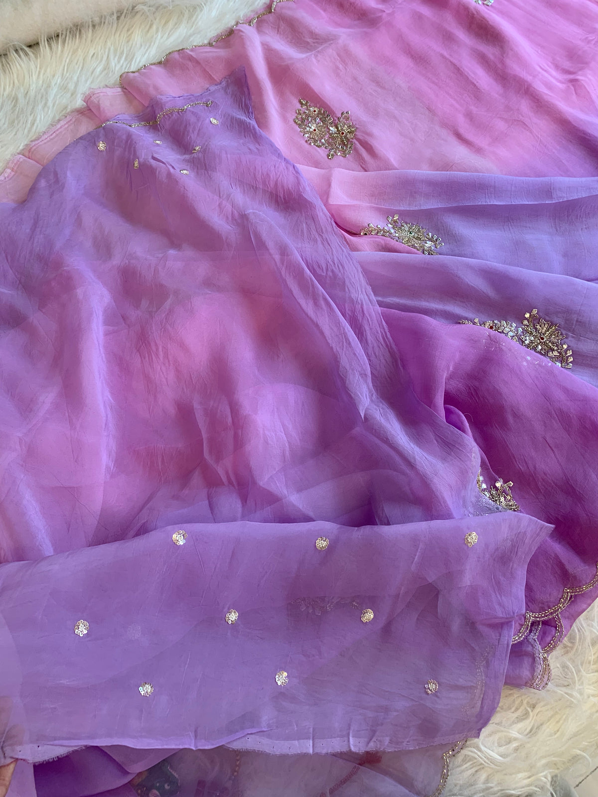 Lavender Shaded Kora Silk Saree with Zardosi & Sequin Work 5919 07