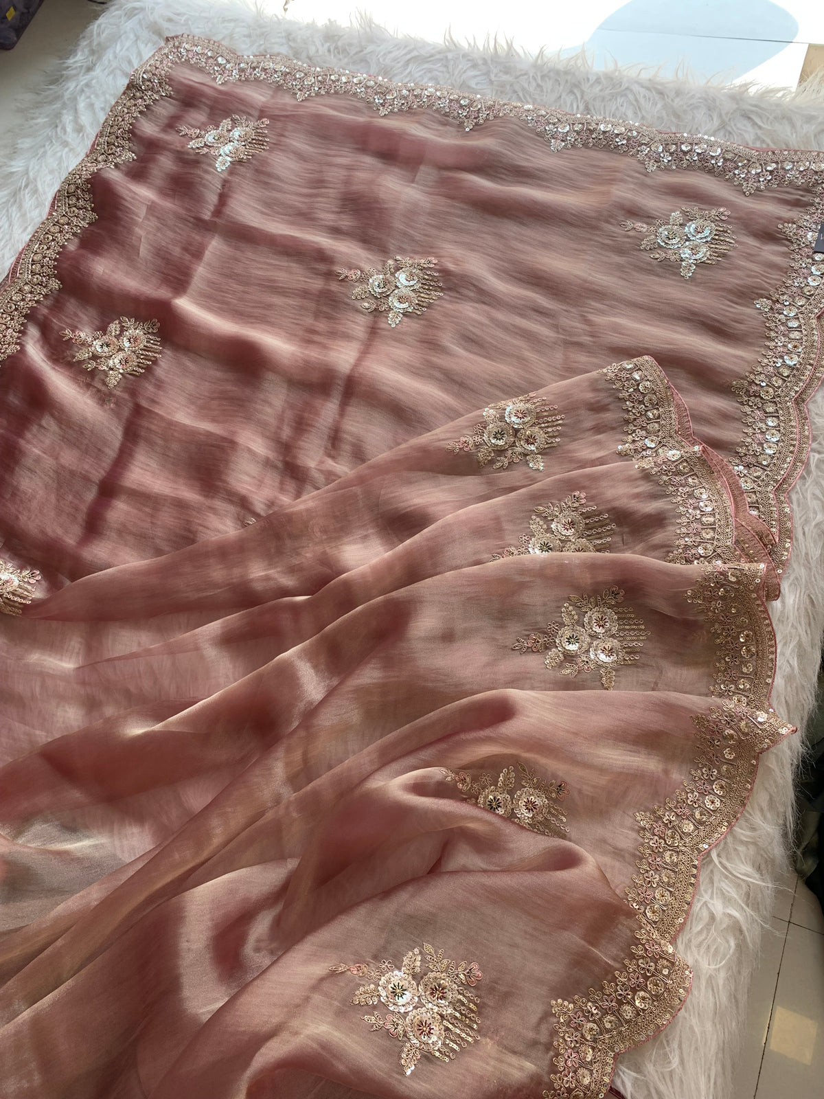 Organza Saree with Dori, Sequin, Pearl & Thread 5918 01