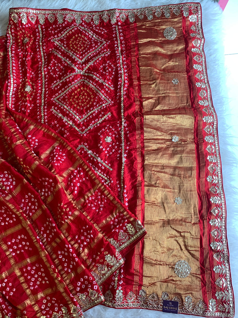 Red Bandhej Gaji Silk Saree with Gharchola 5885 04