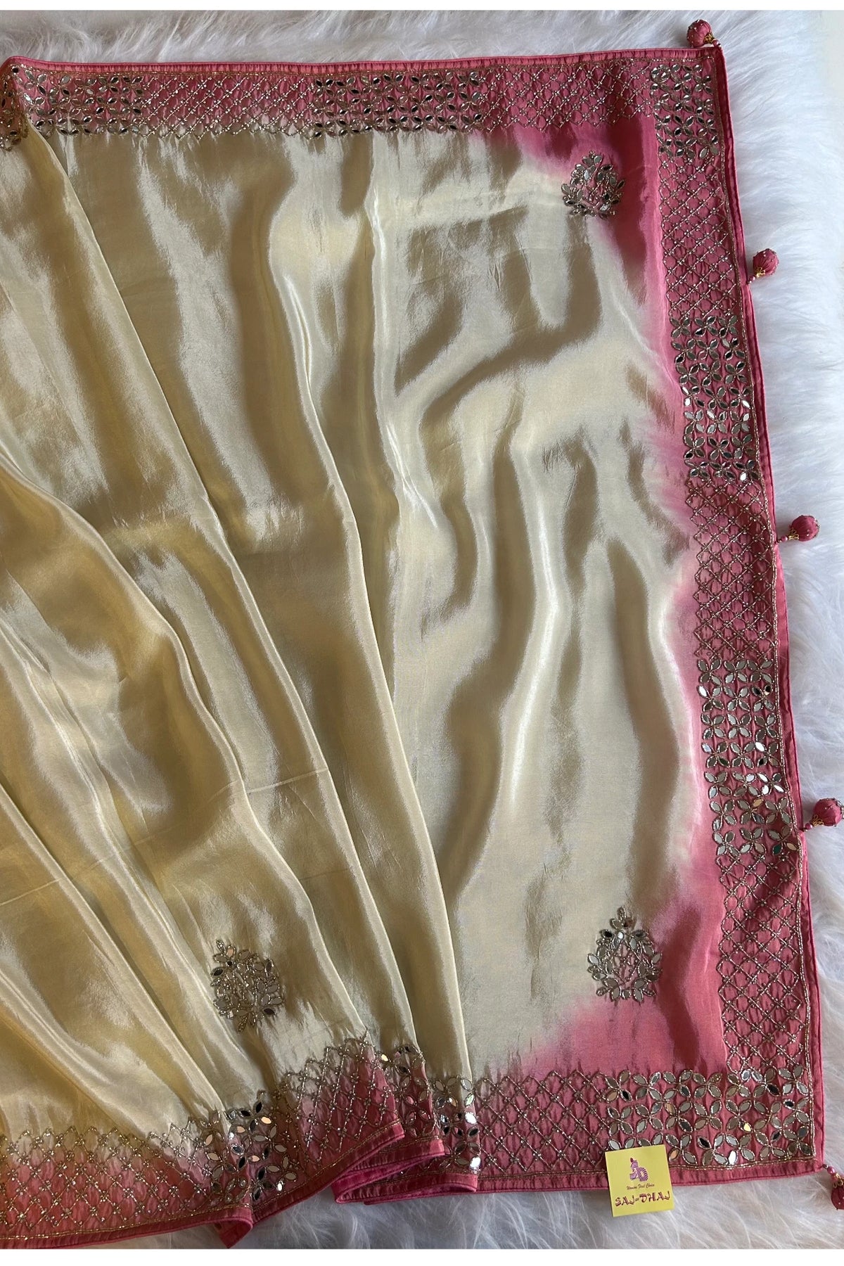 Shaded Border Saree with Mirror Work 5077-06