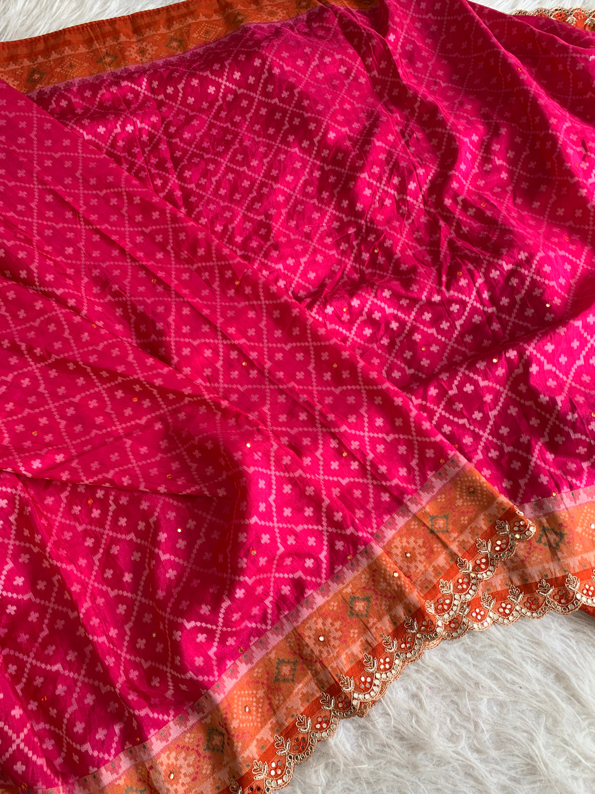 Pink Patola Silk Saree with Orange Pallu 5939 03