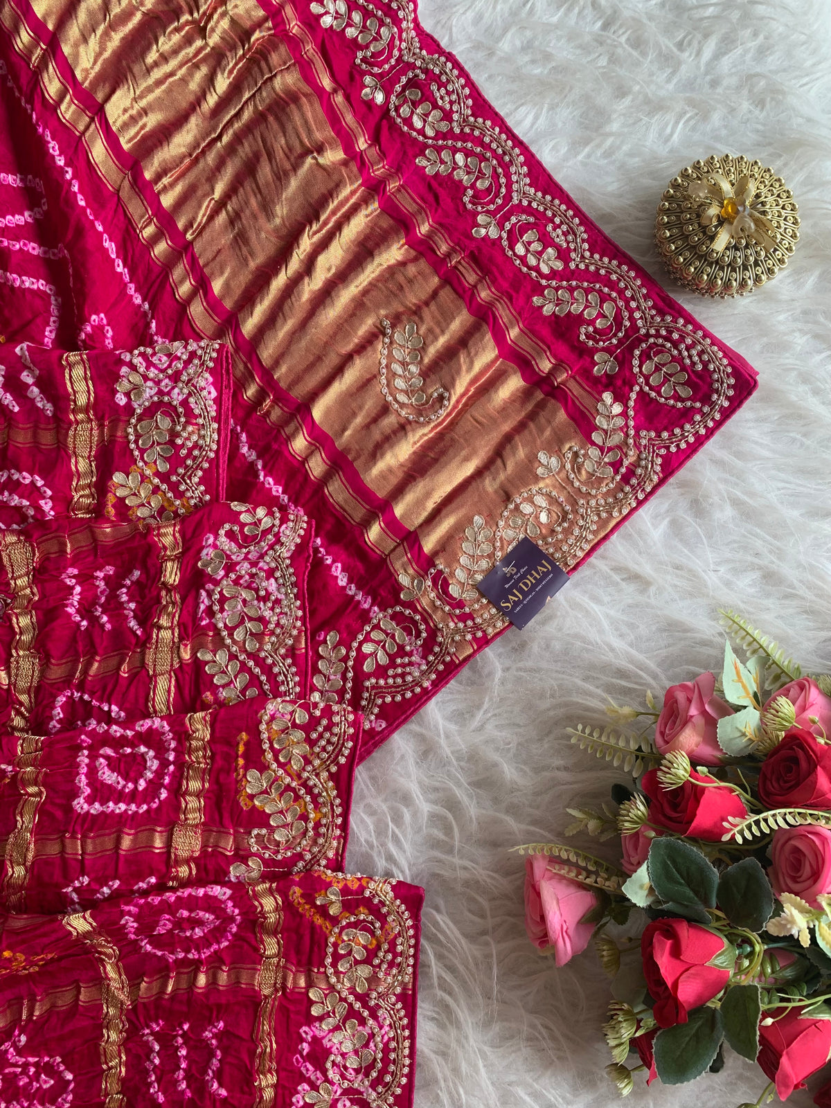 Pink Bandhej Gaji Silk Saree with Gharchola 5885 03