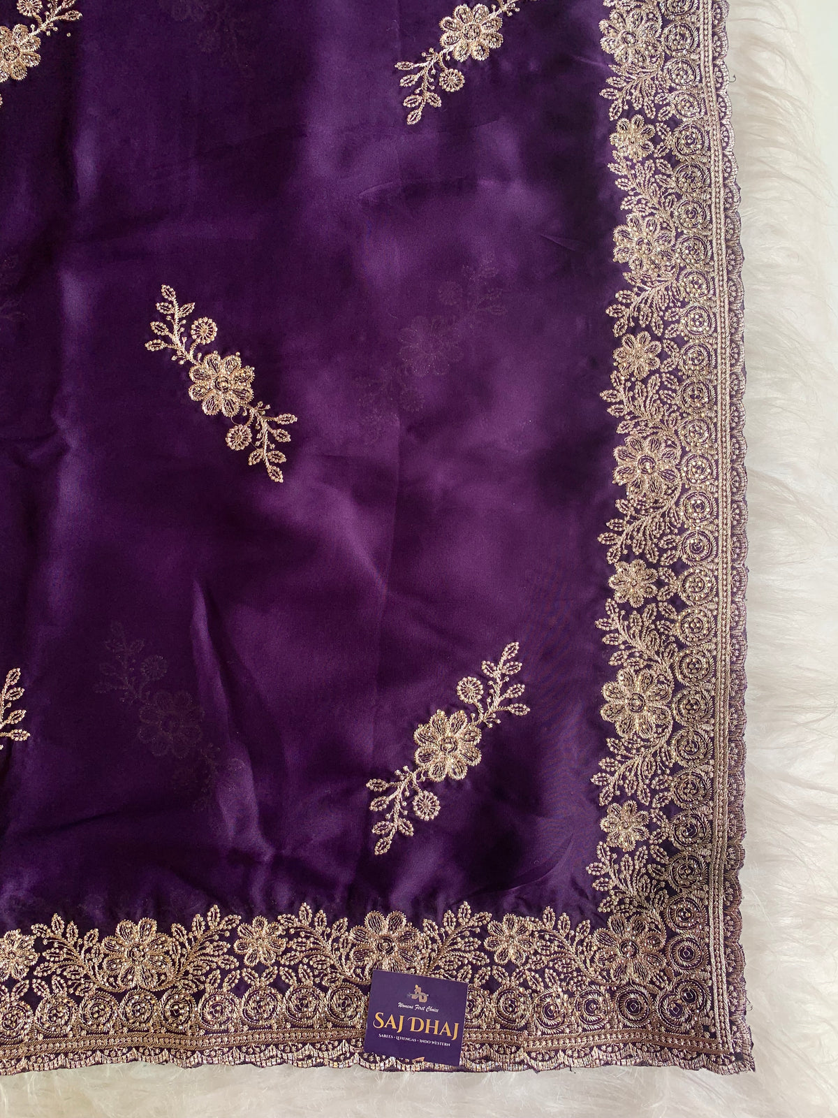 Purple Organza Saree with Aari, Stone & Thread Work 5915 07