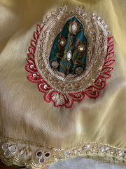 Gold Tissue Saree with Zardosi, Mirror, Appliqué & Cutdana Work 5927 01