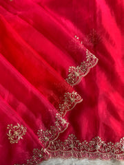 Red, Orange & Pink Shaded Organza Saree with Aari & Zardosi Work 5902 12