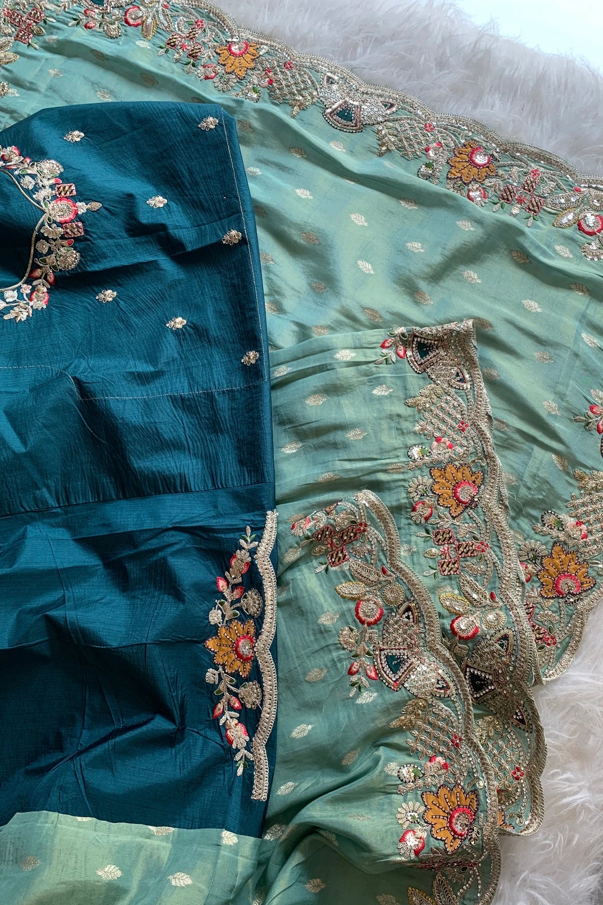 Sea Green Tissue Banarasi Butti Saree 5786 02
