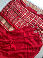 Red Habutai Silk Saree with Gharchola Pallu & Gota Zardozi Work 5901 37