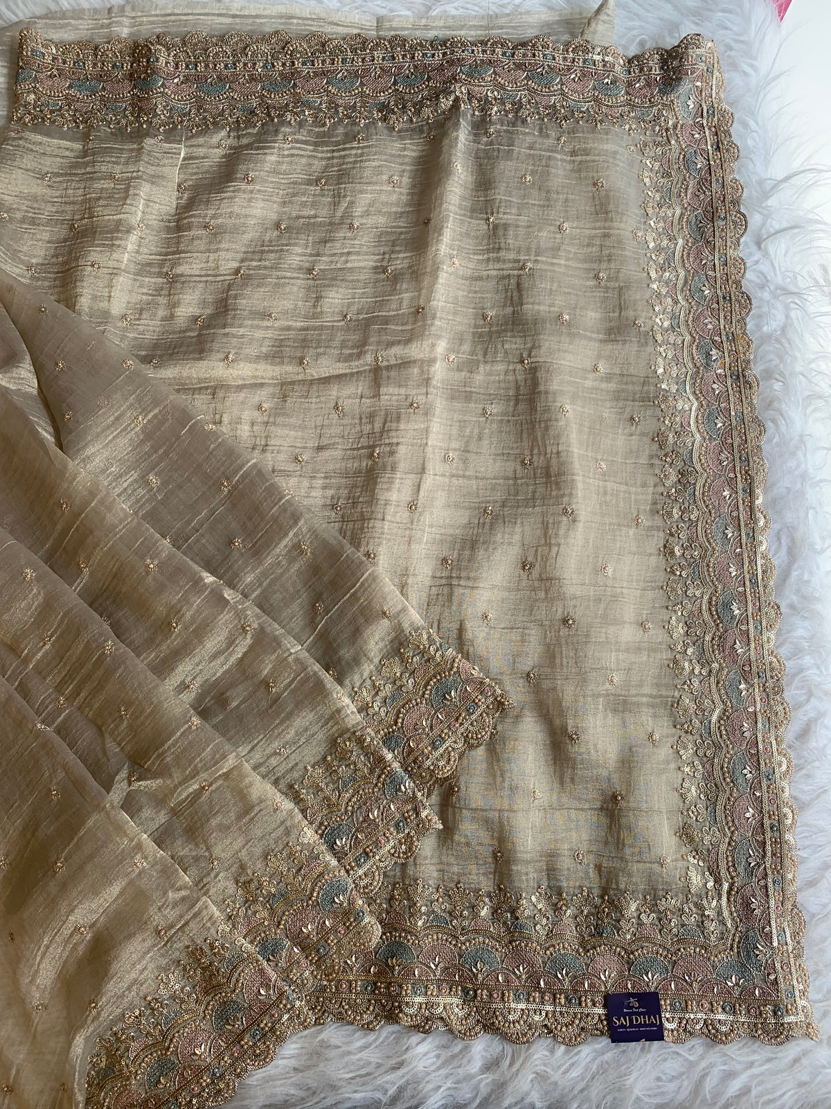 Crush Tissue Saree with Dori, Sequin & Bead Work 5915 18