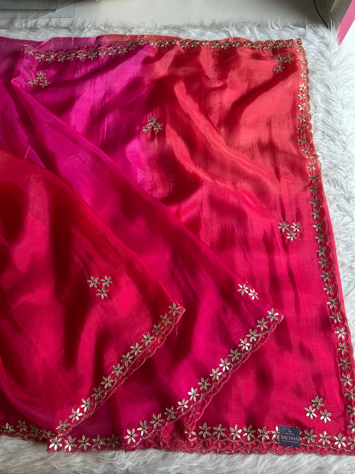 Pink Shaded Kora Silk Saree with Gota 5919 11
