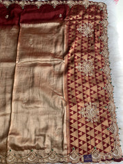 Maroon Tissue Saree with Gold Weaving & Zardosi Work 5895 09 (PRE ORDER)