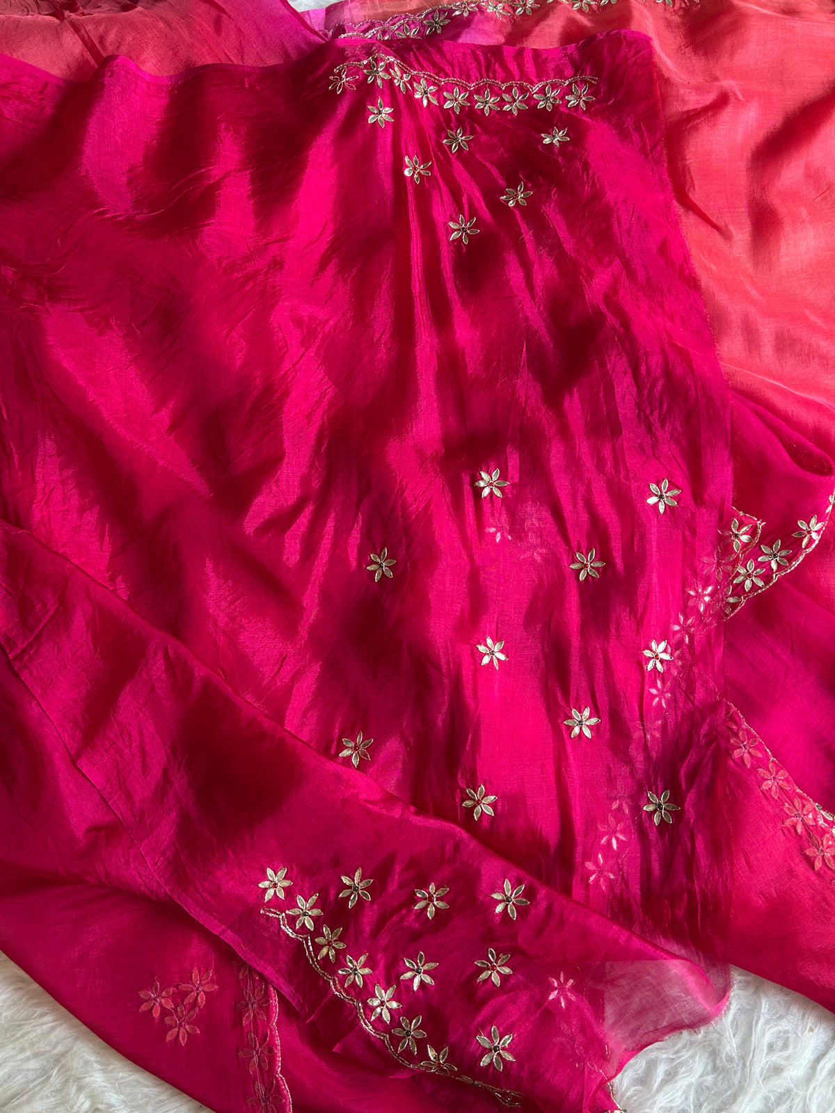Pink Shaded Kora Silk Saree with Gota 5919 11