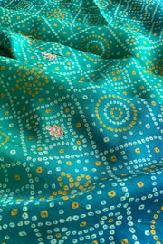 Peacock Shade Bandhej Russian Silk Saree 5364 09