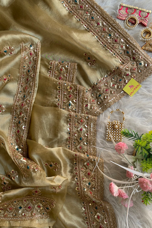 Beige Tissue Saree 5748 02