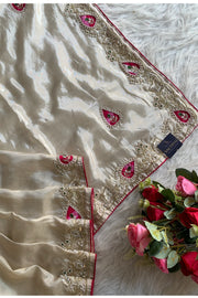 White Russian Silk Saree 5825 03