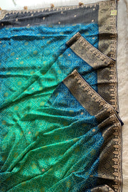 Peacock Shade Bandhej Russian Silk Saree 5364 09