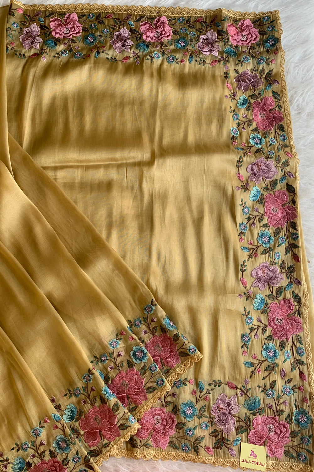Mustard Yellow Tissue Organza Saree 5773 01
