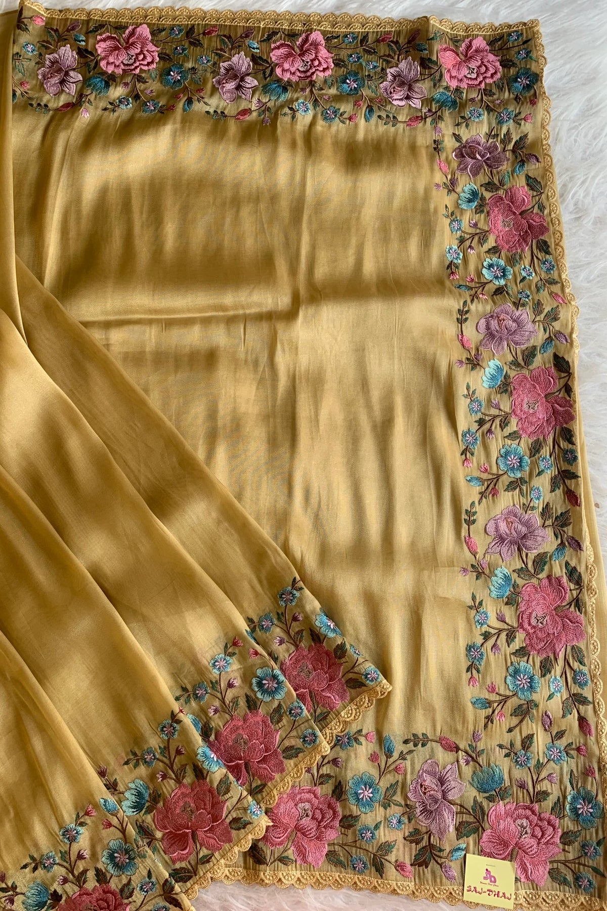 Mustard Yellow Tissue Organza Saree 5773 01