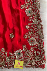Red Crepe Silk Saree 5666 14