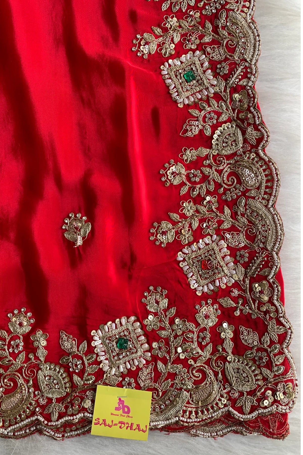Red Crepe Silk Saree 5666 14