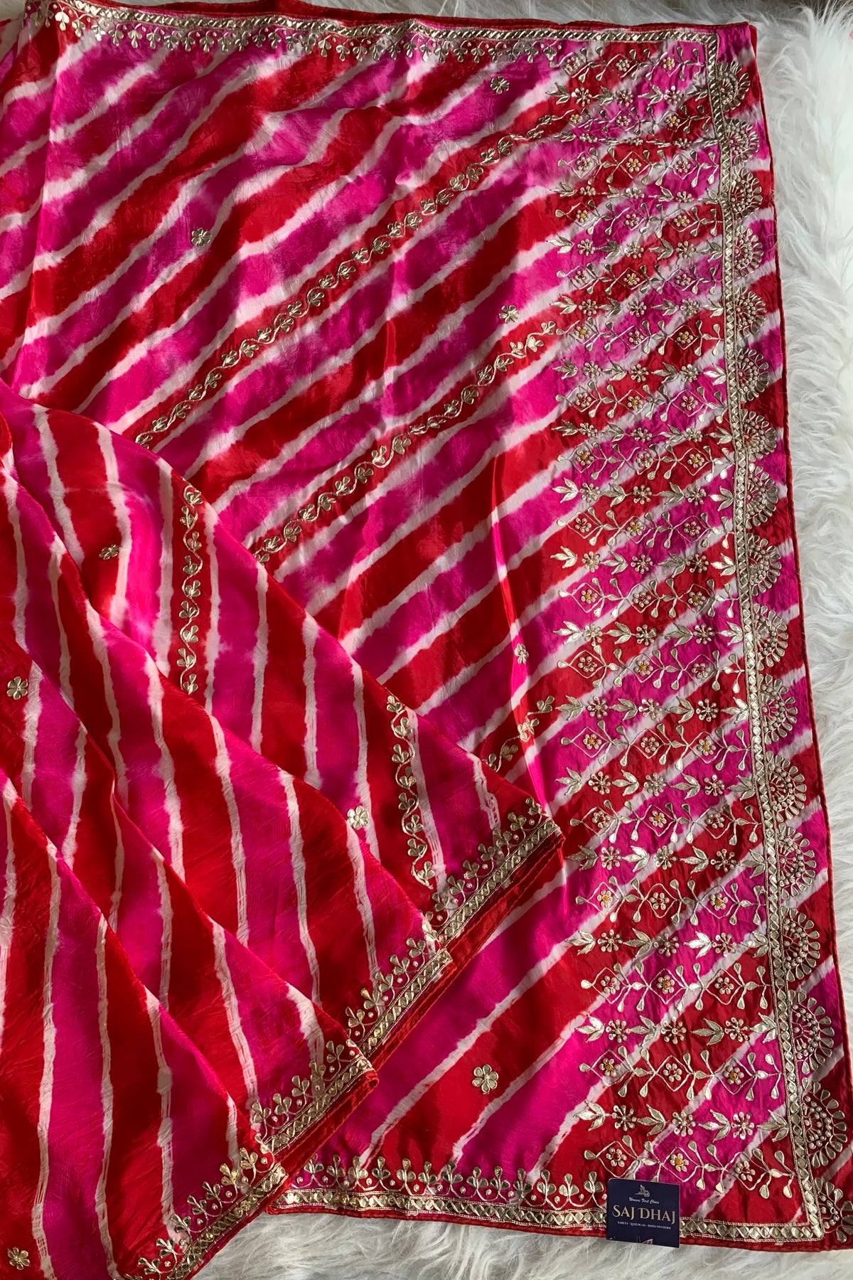 Pink & Red Leheriya Pallu Jaal Saree 5837 02