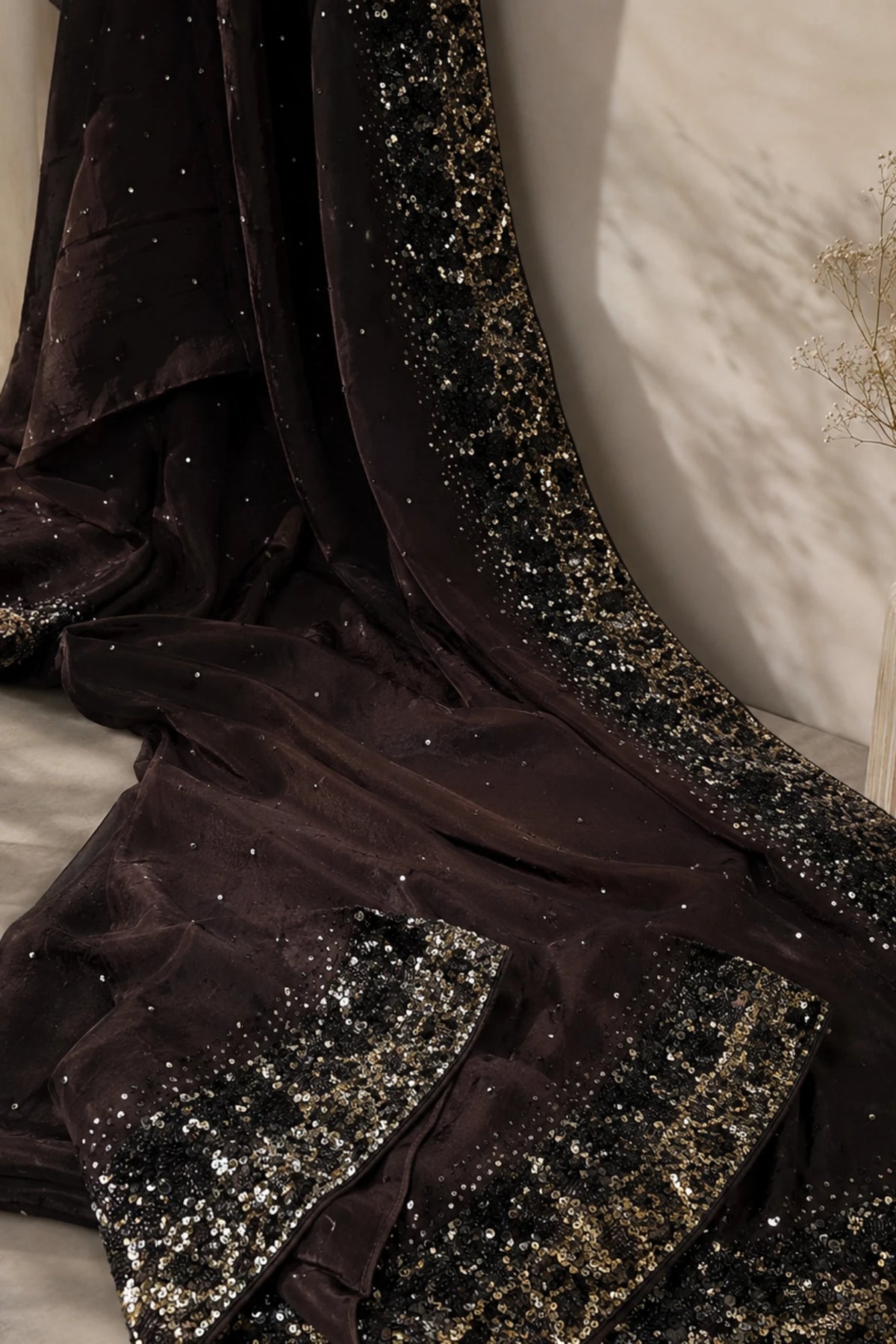 Dark Brown Chinnon Georgette Saree 5759 09