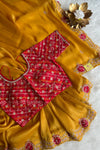 Mustard Tissue silk Saree With bandhej Blouse 5079 11