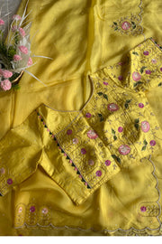 Lemon Organza Saree with Cutdana & Zardosi Work- Pre Stitched Designer Blouse 5359 15 (PRE ORDER)