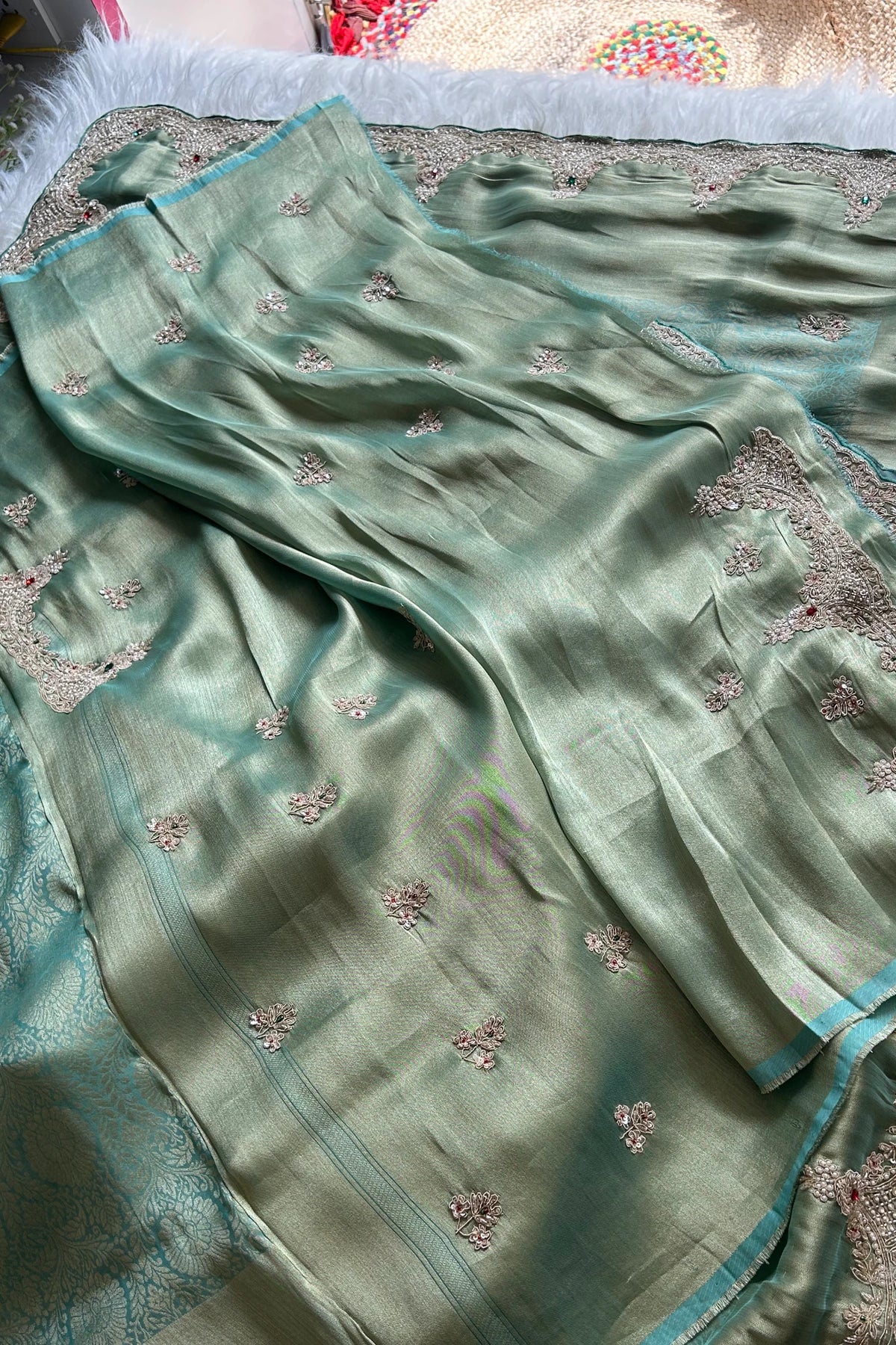 Kanchipuram Silk Saree with  Weaving, Zardosi, Sequins & Gem Embellishments 5650 12