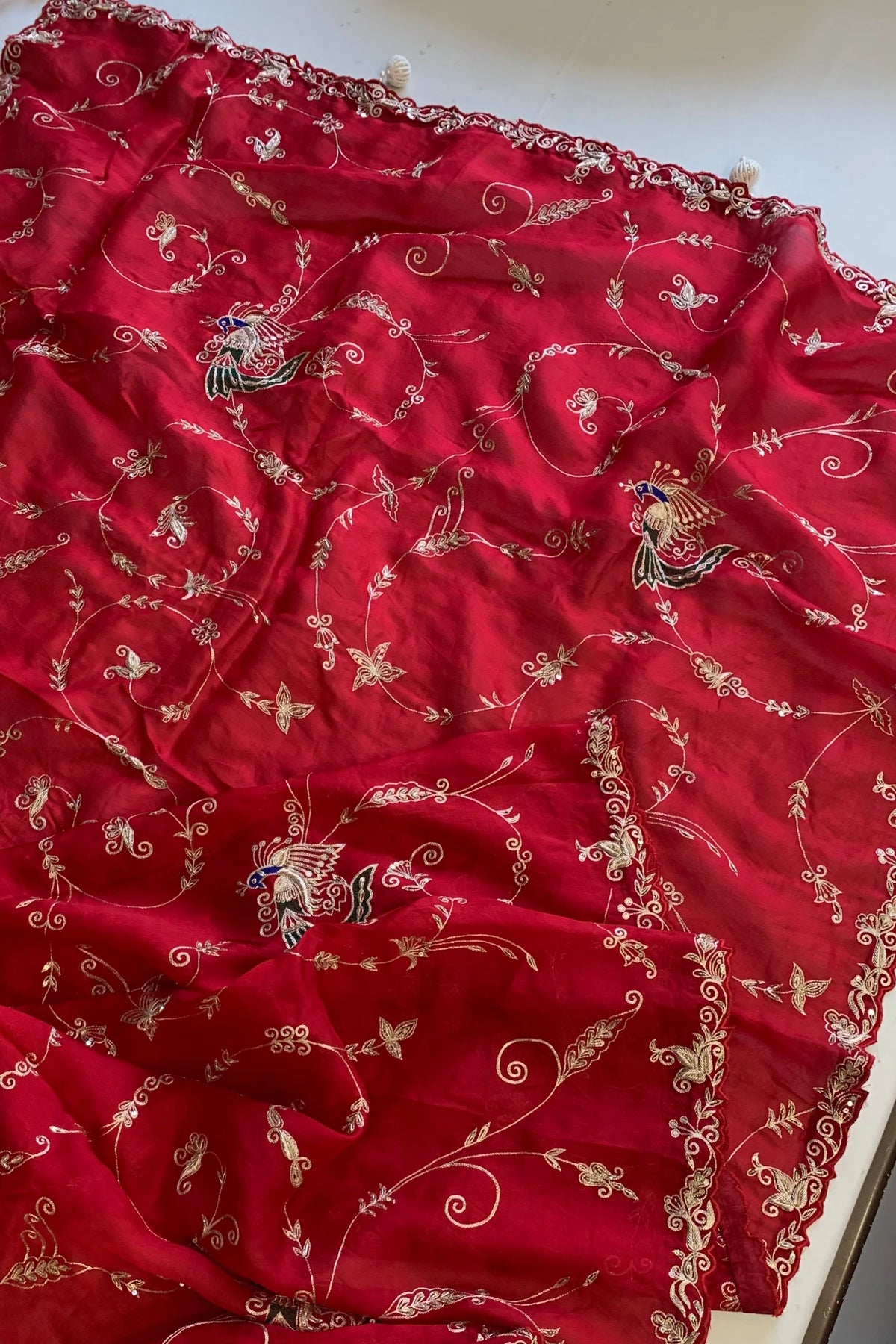 Red Kora Silk Jaal Saree 5831 01