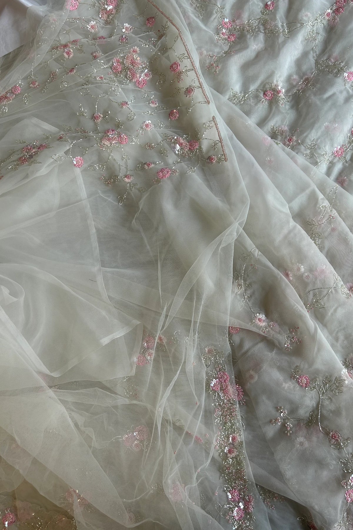 "Alia Bhatt met gala inspired Saree" jaal sequins Design Hand-Embroidered