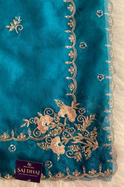 Peacock Blue Soft Organza Saree 5850 04